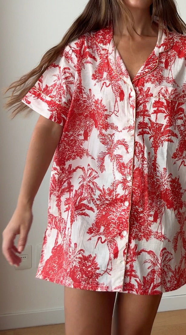 Long shirt - Red garden